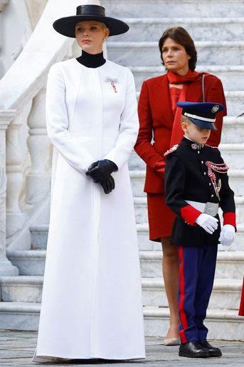La princesse Charlène de Monaco en Akris, à Monaco le 19 novembre 2022