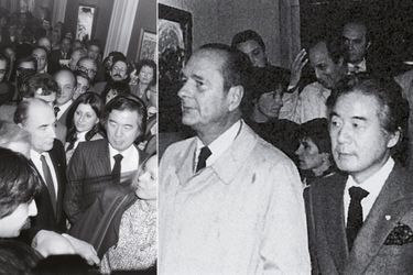 François Mitterand en compagnie de Kiyoshi Taménaga, à Paris en 1984. Le futur président de la République Jacques Chirac lors de l’exposition "De Goya à Chagall", à Paris en 1986
