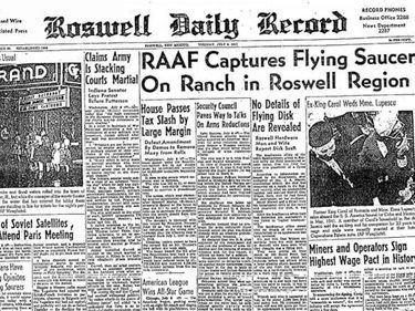 L'annonce de la récupération d'un ovni à Roswell par l'US Air Force dans le journal local en juillet 1947.