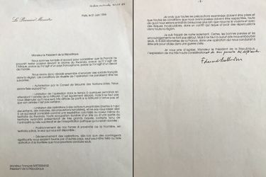 La lettre d'Edouard Balladur à François Mitterrand datée du 21 juin 1994.