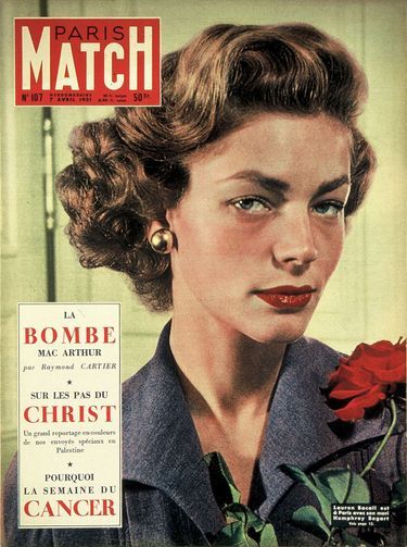 « Lauren Bacall est à Paris avec son mari Humphrey Bogart » - Couverture de Paris Match n°107, 7 avril 1951