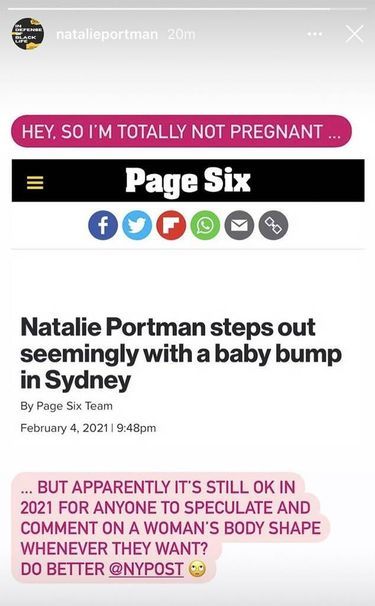 Natalie Portman dément être enceinte, le 5 février 2021
