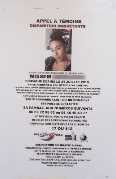 L'avis de recherche de Wissem, 16 ans, disparue le 31 juillet 2019.