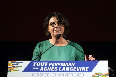 Agnès Langevine, candidate EELV à la mairie de Perpignan, lors d'un meeting le 31 janvier.