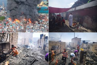 Images de l'incendie d'un des bidonvilles de Manille, le 25 avril 2020.