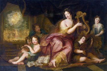 Portrait de la marquise de Maintenon avec les enfants naturels de Louis XIV et de Mme de Montespan, par Antoine Coypel (Collection privée)