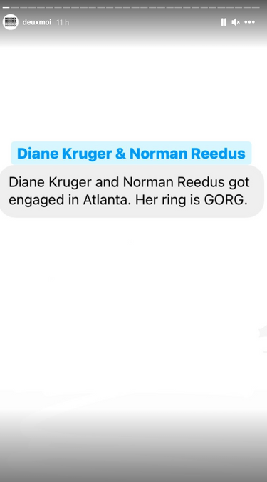 C'est le compte Instagram deuxmoi, réputé pour diffuser des informations vérifiées sur les people, qui a révélé les fiançailles de Diane Kruger et Norman Reedus