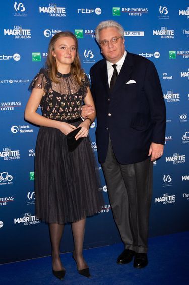 La princesse Louise avec son père le prince Laurent de Belgique à la cérémonie des "Magritte du Cinéma" à Bruxelles, le 1er février 2020
