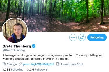 La nouvelle biographie de Greta Thunberg sur Twitter.