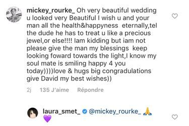 Mickey Rourke félicite Laura Smet sur Instagram après son mariage célébré le 15 juin 2019