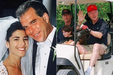 Tony Rodham, le frère d'Hillary Clinton, a épousé Nicole Boxer en 1994. A droite, avec son fils Zach et Bill Clinton au golf à Camp David, en 1999.