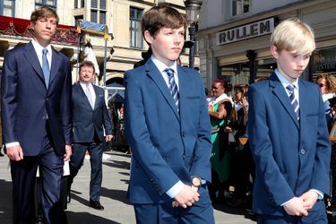 Le prince Louis de Luxembourg et ses deux fils les princes Gabriel et Noah à Luxembourg, le 6 mai 2018