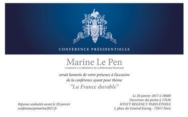L'invitation diffusée jeudi par Marine Le Pen.