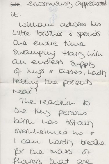 Lettre écrite par Lady Diana, princesse de Galles, le 20 septembre 1984