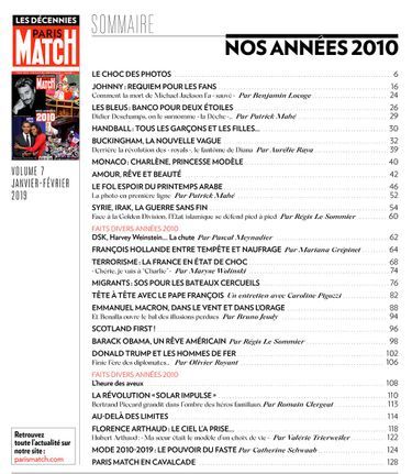 Le sommaire du hors-série "Paris Match : nos années 2010"