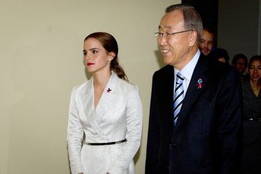 Emma Watson samedi dernier, avec Ban Ki-moon, secrétaire général de l'ONU.