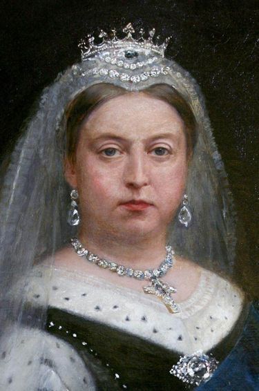 Portrait de la reine Victoria portant sa tiare en saphirs et diamants (détail)
