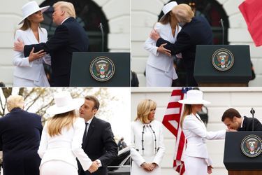 Melania et Donald Trump, avec Emmanuel Macron, à la Maison-Blanche, le 24 avril 2018.
