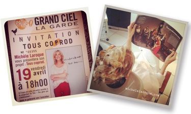 A gauche, l'invitation à la soirée de présentation "Tous Coprod" au cinéma Grand Ciel La Garde. A droite, même chez le coiffeur, Michèle Laroque a de saines lectures.