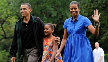 Barack Sasha et Michelle Obama-
