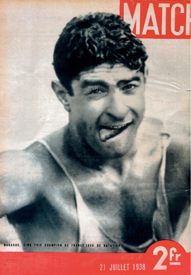 Alfred Nakache fait la une de Match en 1938 grâce à ses cinq titres nationaux.