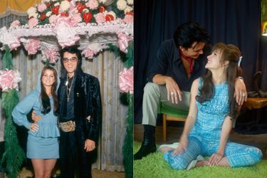 Le King avec Priscilla au mariage de son ami l’animateur télé George Klein, à Las Vegas en 1970. Olivia DeJonge incarne celle qui fut son unique épouse (à dr.).