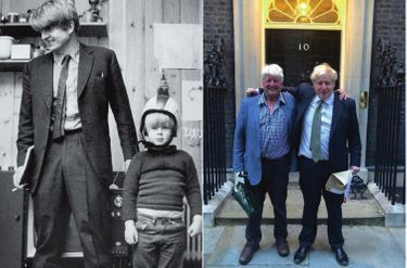 Père et fils au début des années 1970, alors que Stanley Johnson s’apprête à embrasser une carrière de haut fonctionnaire européen, et cinquante ans plus tard, devant le 10 Downing Street