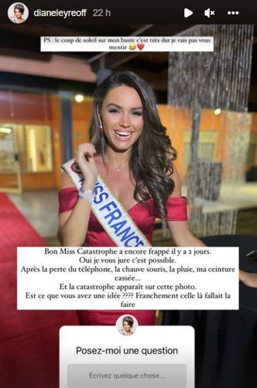 Diane Leyre (Miss France 2022) raconte ses péripéties en Guyane sur Instagram, le 17 juillet 2022.