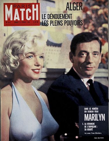 Marilyn Monroe et Yves Montand, alors amants, sur le tournage du film «Le Milliardaire» de George Cukor, en couverture de Paris Match n°566 du 13 février 1960.