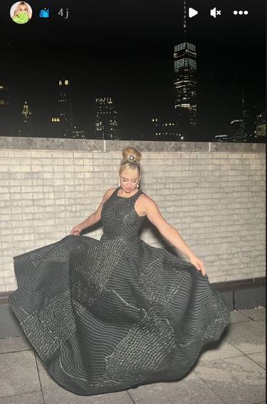 Jazmin Grace Grimaldi prend la pose en robe de soirée, en marge du dîner d'Etat donné en l'honneur de son père Albert de Monaco, à New York le 22 septembre 2022.