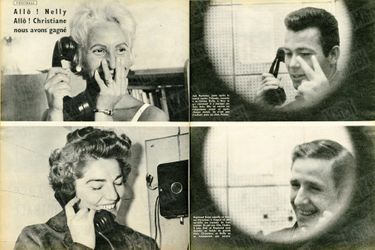 Kopa et Fontaine téléphonent à leurs épouses respectives, pour leur raconter leur victoire face à l'Irlande du Nord en quart de finale du Mondial. (Paris Match n°481, 28 juin 1958)