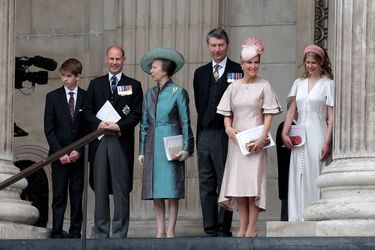 James, le vicomte Severn, le prince Edward, la princesse Anne et son mari Timothy Laurence, Sophie Wessex et Lady Louise Windsor au National Service of Thanksgiving, St Paul's Cathedral, à Londres, Royaume-Uni, le 3 juin 2022.