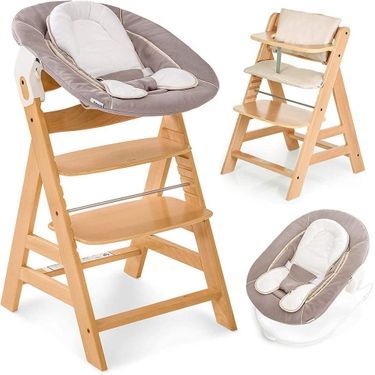 La chaise haute pour bébé Alpha Plus Newborn set de Hauck, la chaise en bois évolutive dès la naissance