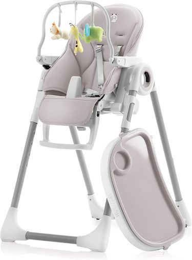 La chaise haute pour bébé de Sweety Fox en gris clair, le design le plus compact