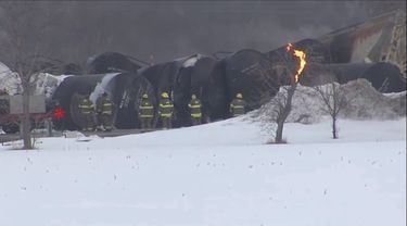 Le train a déraillé dans le nord des Etats-Unis tôt jeudi, et plusieurs de ses wagons transportant de l'éthanol ont pris feu.
