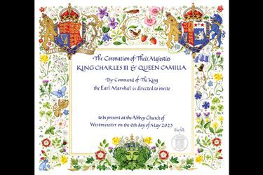 L’invitation pour le couronnement du roi Charles III et de la reine Camilla le 6 mai 2023, dévoilée le 4 avril 2023