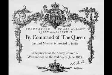 L’invitation pour le couronnement de la reine Elizabeth II le 2 juin 1953
