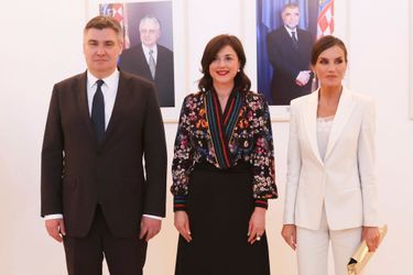 La reine Letizia d’Espagne avec le président croate Zoran Milanović et sa femme Sanja Music Milanović au Palais présidentiel à Zagreb, le 9 mai 2023