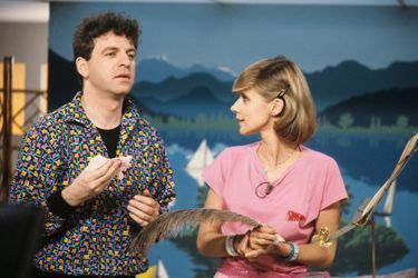 Dorothée et Jacky (Jacques Jakubowicz) sur le plateau de l'émission Récré A2 en 1983.