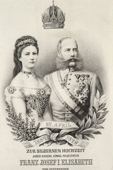 L'empereur François-Joseph Ier d’Autriche et l’impératrice Elisabeth, dite Sissi, pour les 25 ans de leur mariage en 1879