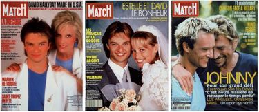 David Hallyday a fait plus de dix fois la couverture de Paris Match. Ici, avec sa mère, en août 1994, avec Estelle, en septembre 1989, et avec Johnny, en août 1998.