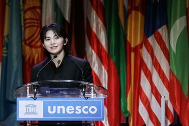 Woozi de Seventeen lors du 13ème Forum des Jeunes, à l'UNESCO, à Paris, le 14 novembre 2023.