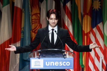 Jun de Seventeen lors du 13ème Forum des Jeunes, à l'UNESCO, à Paris, le 14 novembre 2023.