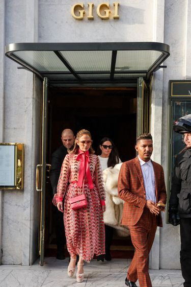 Jennifer Lopez leaves Gigi's house in Paris.