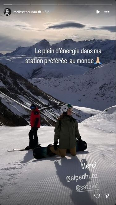 Mélissa Theuriau et Jamel Debbouze en vacances au ski, à l'Alpe d'Huez, le 17 février 2024 sur Instagram.
