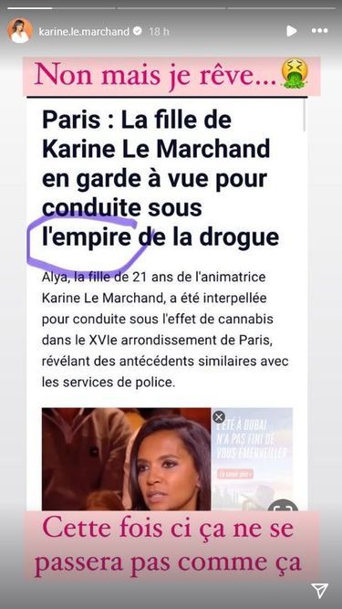 Karine Le Marchand en story Instagram.