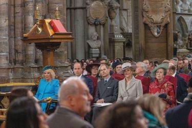 La reine Camilla, le prince William, le prince Edward, son épouse Sophie, la princesse Anne, à la messe du Commonwealth Day, à Londres, le 1 mars 2024.