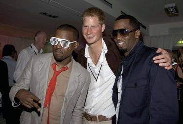LONDON - JULY 1:  HRH Prince Harry meet rappers Kanye West (2nd from L) and P Diddy (R) at the Concert for Diana After Party at Wembley Stadium on July 1, 2007 in London, England.  (Photos by Anwar Hussein Collection/Wireimage)