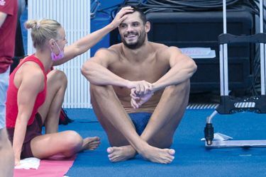 Pernille Blume (DEN) and Florent Manaudou (FRA) practices during Swimming Training session at Tokyo Aquatics Centre during the Olympic Games Tokyo 2020, on July 22, 2021, in Tokyo, Japan, Photo Stephane Kempinaire / KMSP (Photo by KEMPINAIRE StÃ©phane / KMSP / KMSP via AFP)