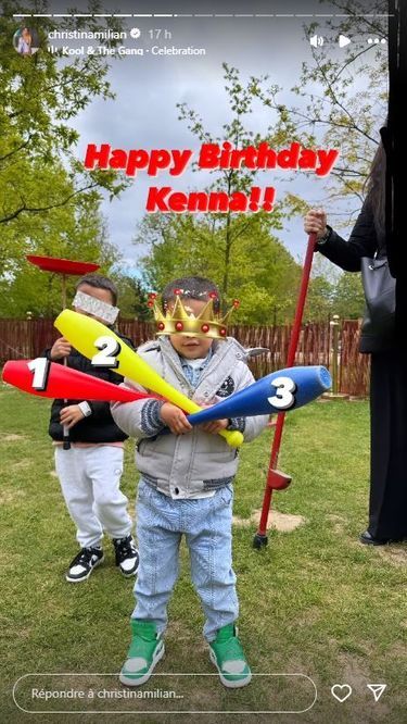 Kenna, le fils de Matt Pokora et Christian Milian, lors de son anniversaire au Jardin d'Acclimatation, le 24 avril 2024.